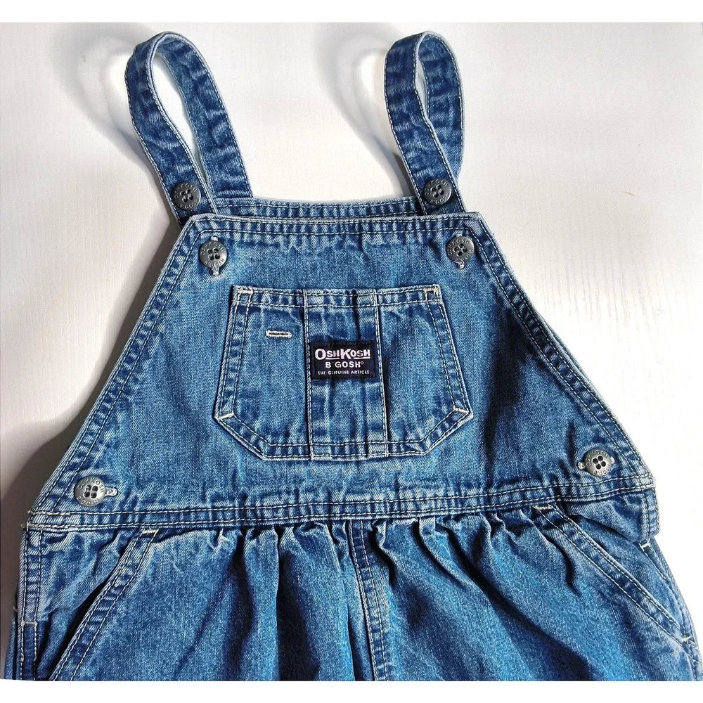 Vintage OshKosh Bgosh Denim Overall Jumper Dress Kids 4T Blue‎ Cotton Pinafore
